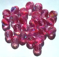 25 10mm Faceted Crystal Medium Pink Fuchsia AB Beads